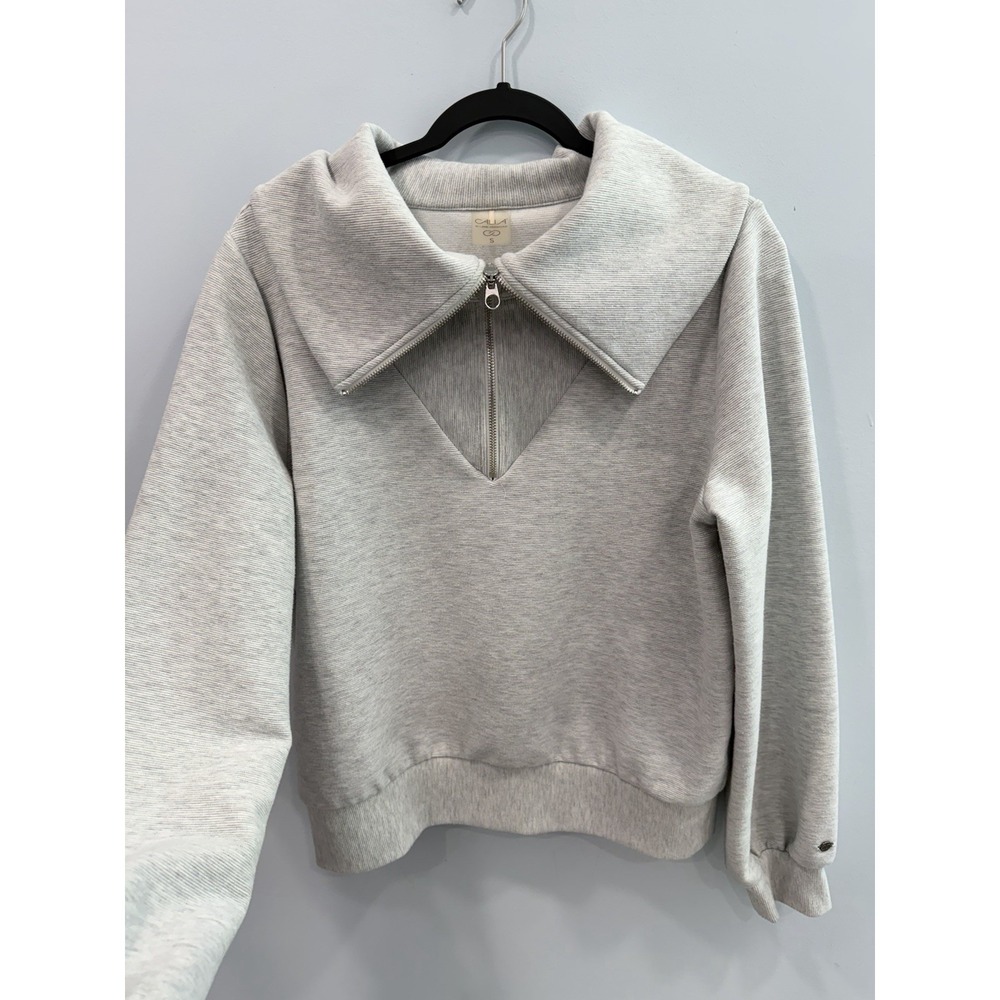 CALIA Ottoman 1/4 Zip Pullover Gray Fold Over Collar Sweatshirt Top S Oversized - Picture 5 of 10